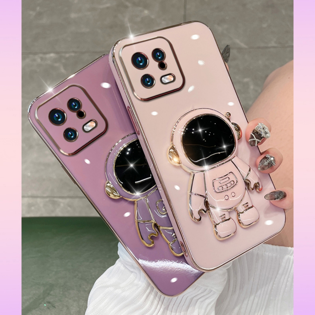 Ốp lưng Giá đỡ phi hành gia mạ vàng sang trọng Giá đỡ tích hợp Vỏ mềm Tương thích với Cho XIAOMI 13 Ultra 13 Lite/12 Lite NE 12/12X/12S 12Pro/12SPro 12Tpro/12T Ốp silicon TPU màu trơn đơn giản case