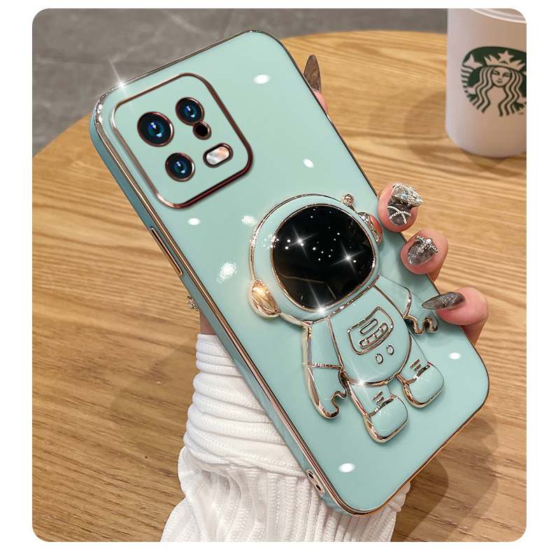 Ốp lưng Giá đỡ phi hành gia mạ vàng sang trọng Giá đỡ tích hợp Vỏ mềm Tương thích với Cho XIAOMI 13 Ultra 13 Lite/12 Lite NE 12/12X/12S 12Pro/12SPro 12Tpro/12T Ốp silicon TPU màu trơn đơn giản case