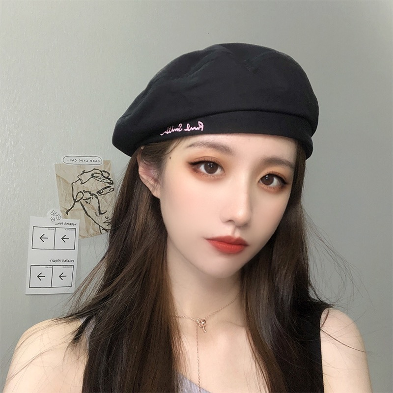 Mũ Nồi Màu Trơn Thêu Chữ Phong Cách retro Dễ Phối Đồ Thời Trang Cho Nữ