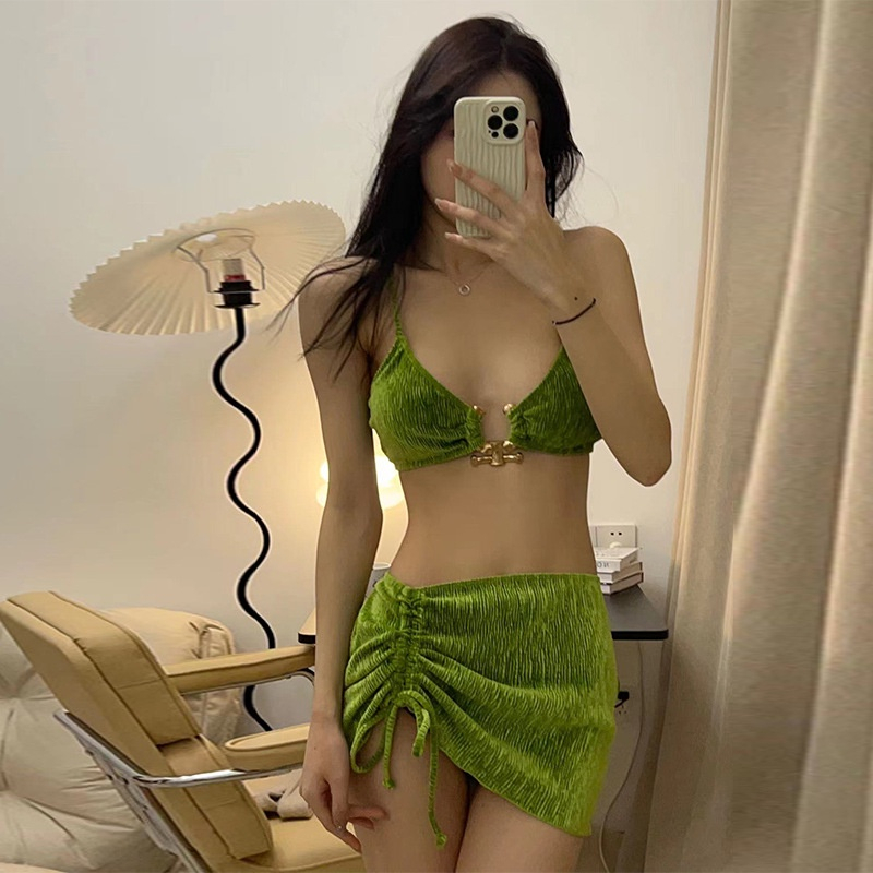 Bộ đồ bơi mới Sexy Velvet Vải co giãn đầy đủ ba mảnh
