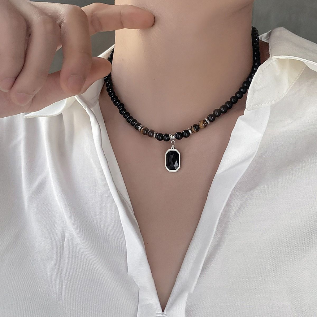Dây Chuyền Chuỗi Hạt Đá Obsidian Cao Cấp Thời Trang Dành Cho Nam