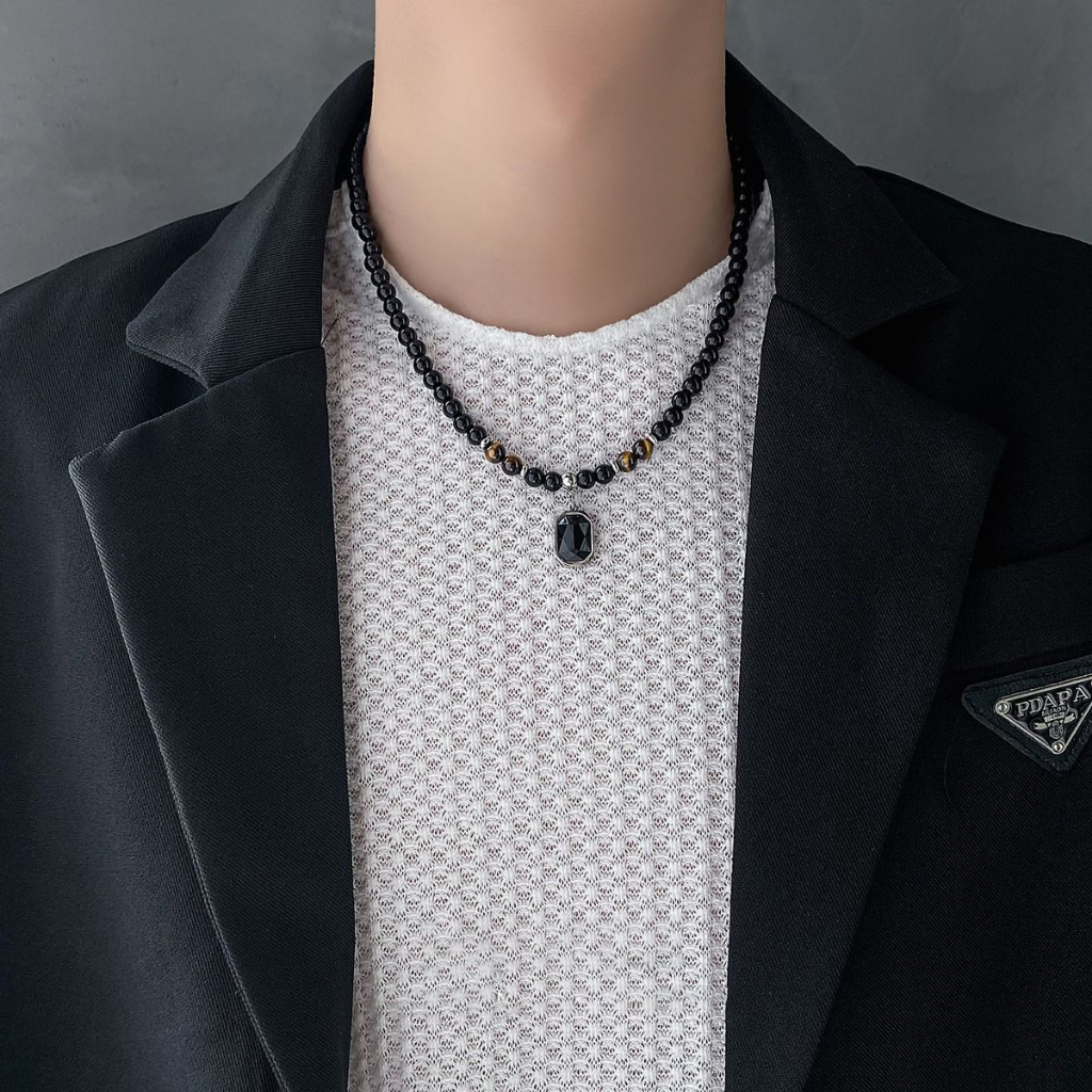 Dây Chuyền Chuỗi Hạt Đá Obsidian Cao Cấp Thời Trang Dành Cho Nam
