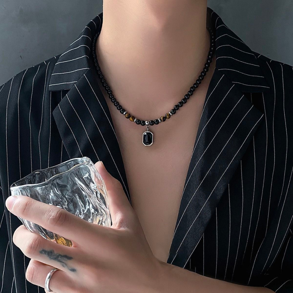 Dây Chuyền Chuỗi Hạt Đá Obsidian Cao Cấp Thời Trang Dành Cho Nam