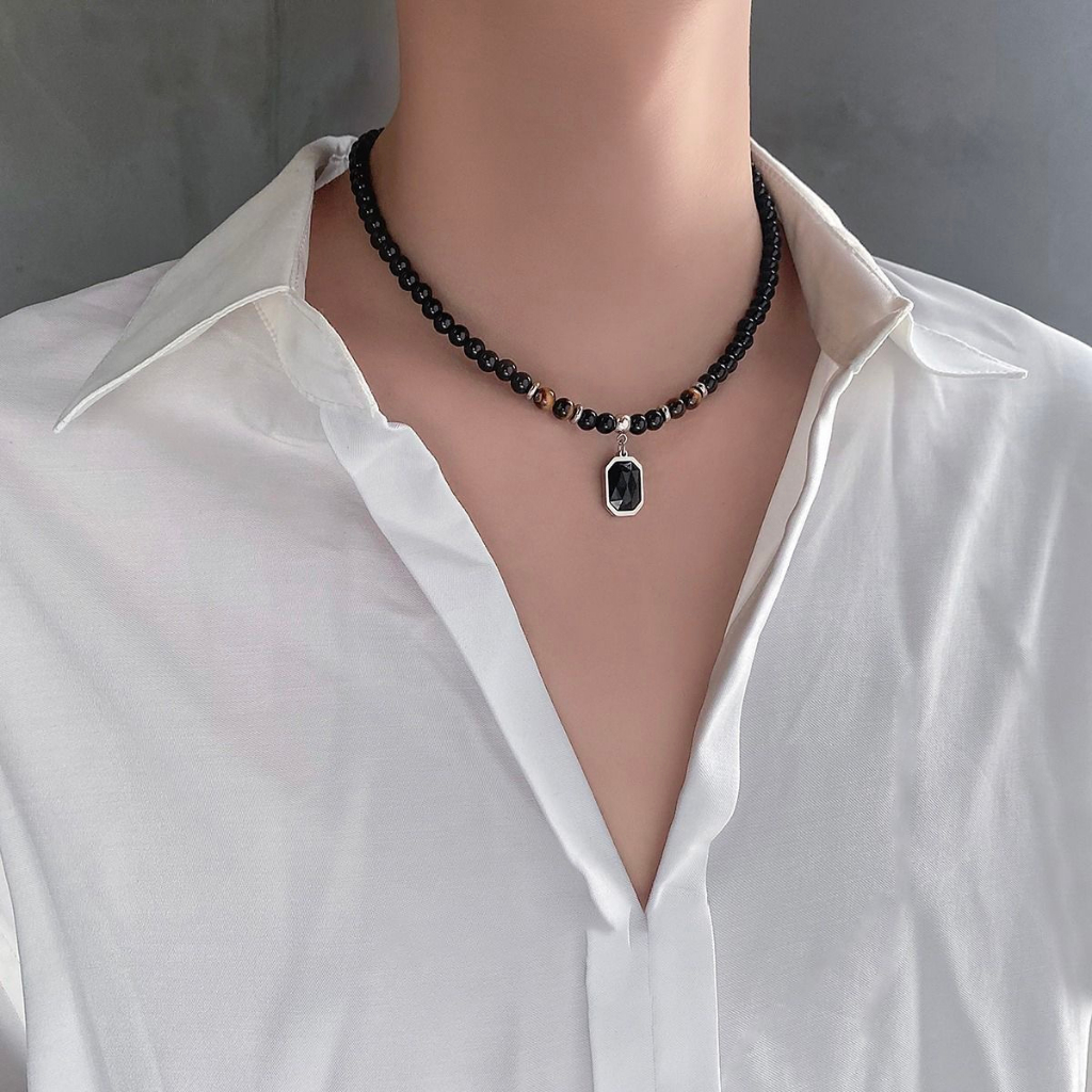 Dây Chuyền Chuỗi Hạt Đá Obsidian Cao Cấp Thời Trang Dành Cho Nam