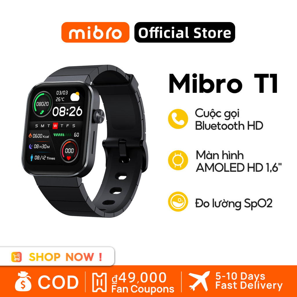 Đồng Hồ Thông Minh Mibro T1 Kết Nối Bluetooth HD Gọi Điện Thoại Spo2 Màn Hình Màu HD 7 Ngày 20 Chế Độ 2ATM Chống Thấm Nước Đa Năng