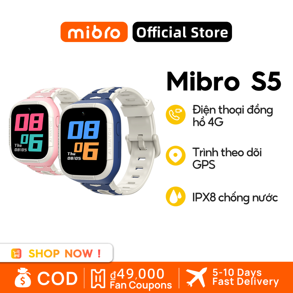 Đồng Hồ Thông Minh Mibro S5 Màn Hình Cảm Ứng GPS Chống Thấm Nước IPX8 512MB Cho Bé Và Phụ Kiện