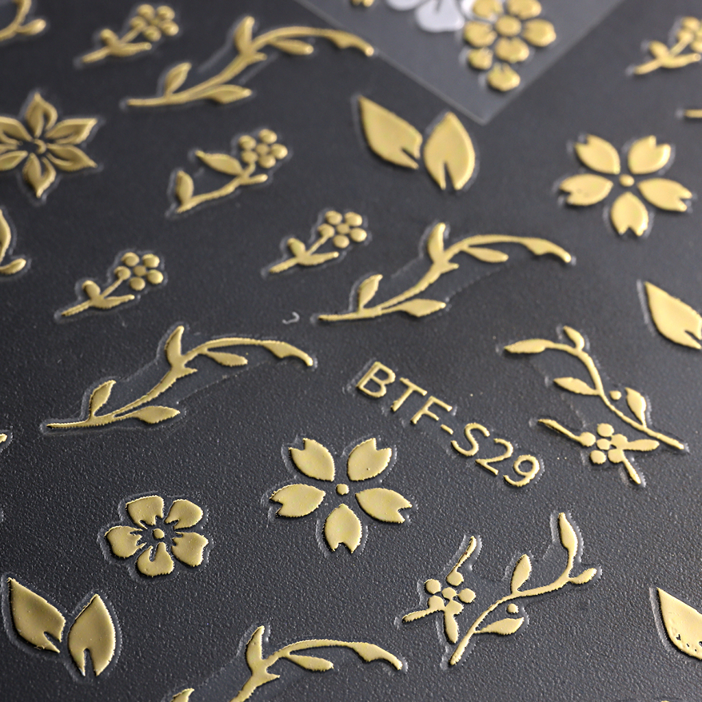 Miếng Dán Trang Trí Móng Tay Hình Cánh Hoa Lá 3D Màu Vàng Kim