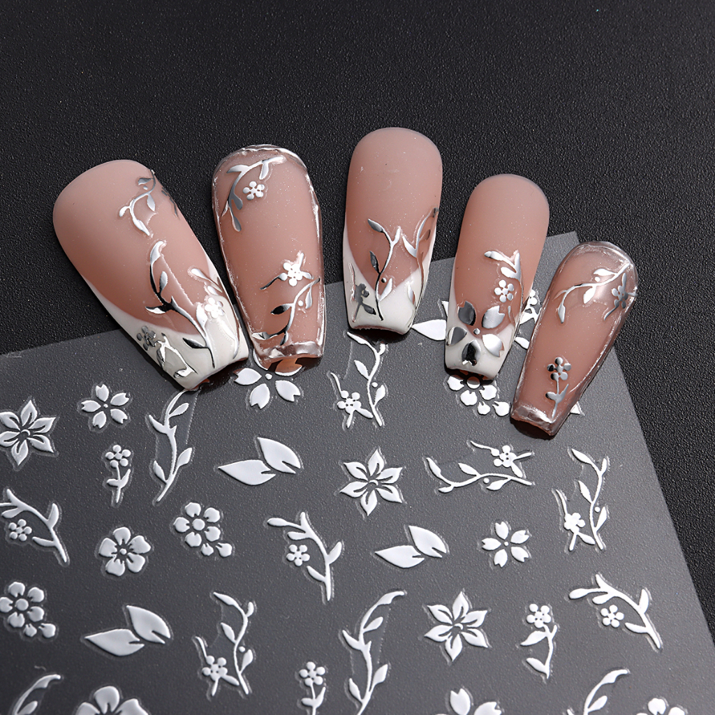 Miếng Dán Trang Trí Móng Tay Hình Cánh Hoa Lá 3D Màu Vàng Kim