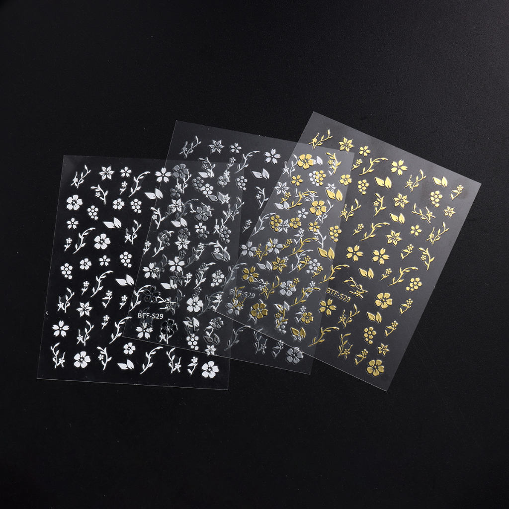 Miếng Dán Trang Trí Móng Tay Hình Cánh Hoa Lá 3D Màu Vàng Kim