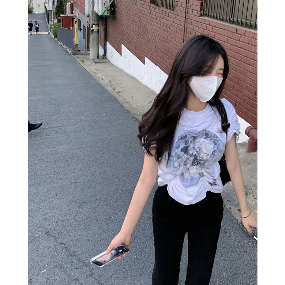 Áo Croptop Ngắn Tay In Họa Tiết Blackpink Thời Trang Hàn Quốc