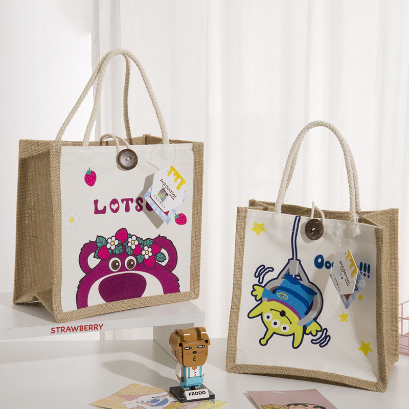 Túi Tote Nhỏ Chất Liệu Cotton Lanh Họa Tiết Gấu Pooh / Stitch Dễ Thương