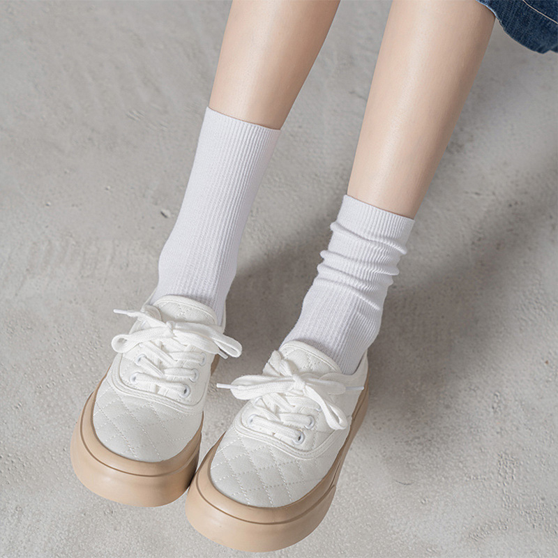 FHYL Vớ Cotton Trơn Màu Cổ Vừa Phong Cách Hàn Quốc Mới