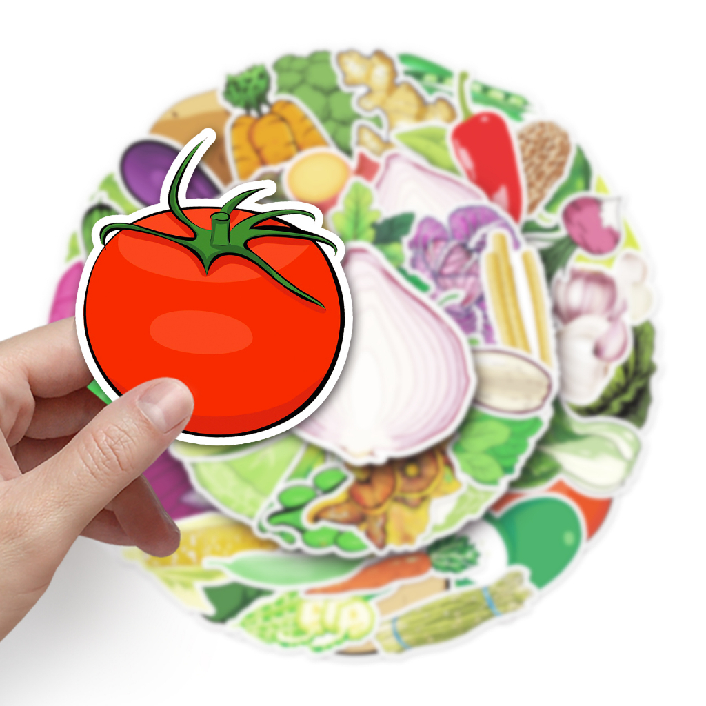 Bộ 50 Miếng Dán Chống Thấm Nước Hình Rau Củ Quả Vui Nhộn Trang Trí Xe Hơi / Nhà Cửa
