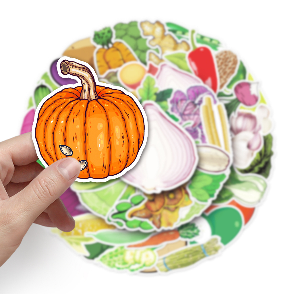 Bộ 50 Miếng Dán Chống Thấm Nước Hình Rau Củ Quả Vui Nhộn Trang Trí Xe Hơi / Nhà Cửa