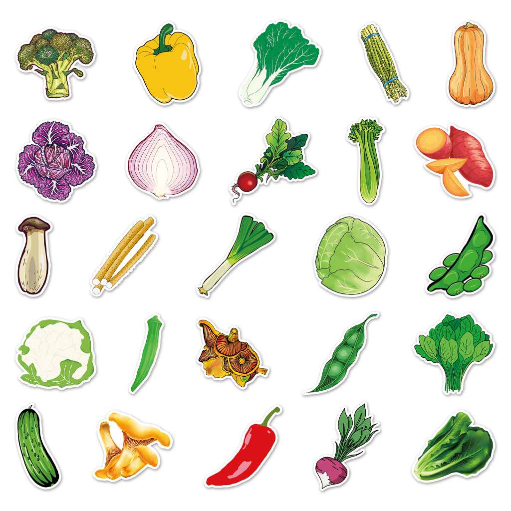 Bộ 50 Miếng Dán Chống Thấm Nước Hình Rau Củ Quả Vui Nhộn Trang Trí Xe Hơi / Nhà Cửa