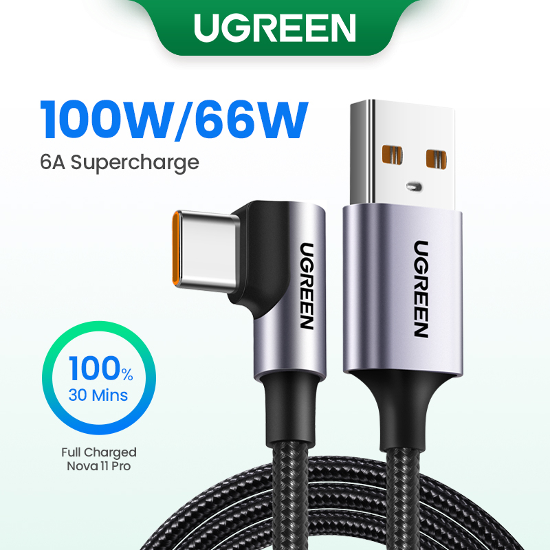 Dây cáp sạc nhanh UGREEN USB Type C đầu xoay góc 90 độ thích hợp cho Huawei Xiaomi Mi 8 Samsung Galaxy S9 Plus