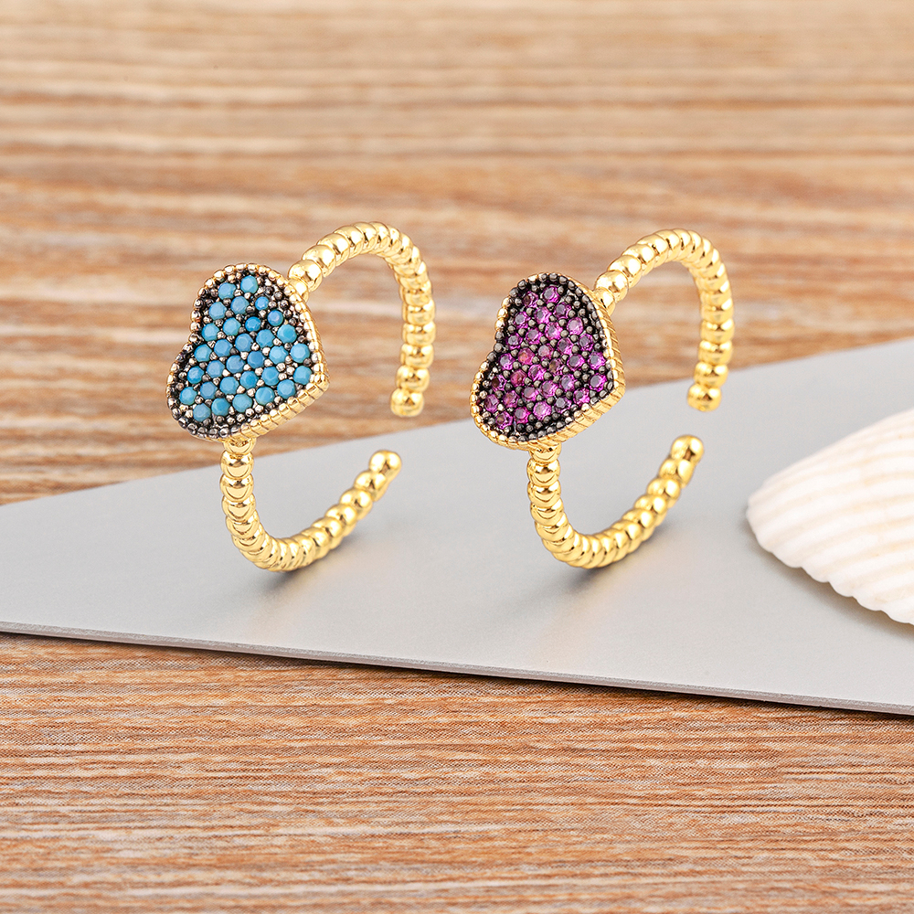Nhẫn Hở Mạ Vàng Đính Đá Zircon Hình Trái Tim Sang Trọng Có Thể Điều Chỉnh 6 Màu Tùy Chọn