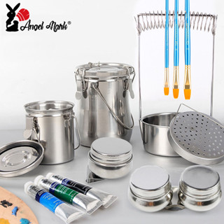 ANGEL MARK Thép không gỉ rửa bút thùng bảng màu dụng cụ nghệ thuật cho sơn dầu phác thảo
