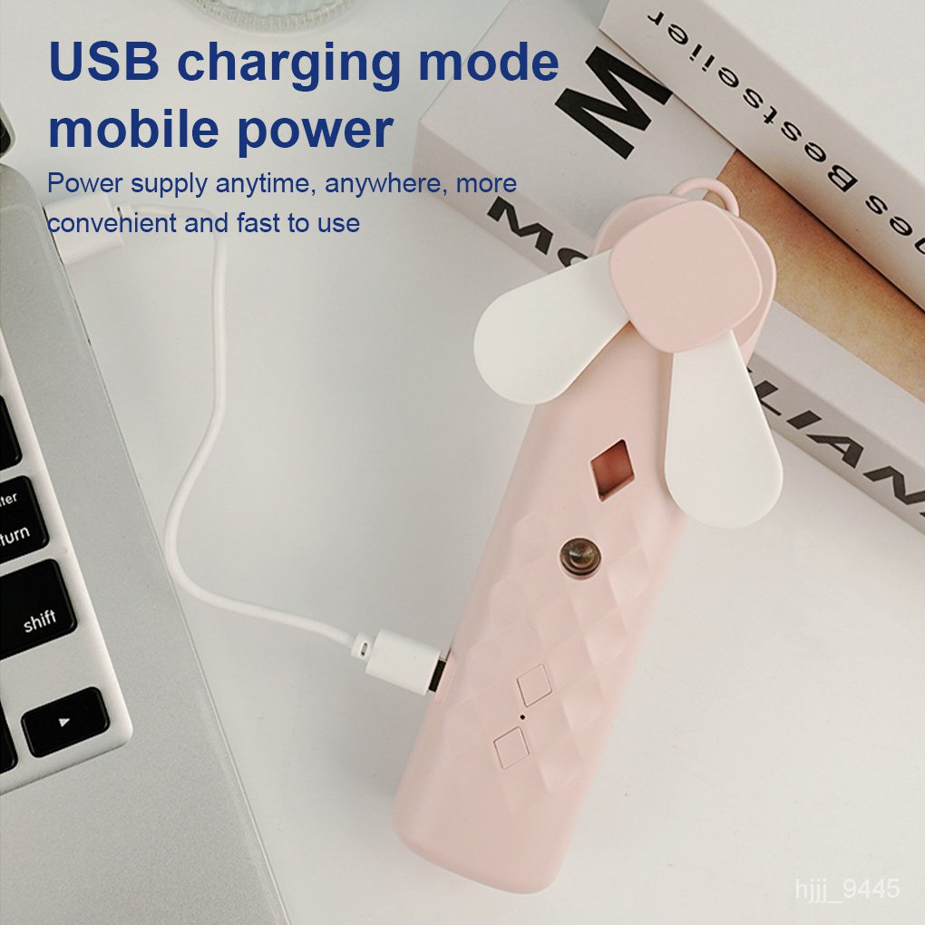 Quạt Phun Sương Mini 2 Trong 1 Cầm Tay Có Thể Sạc Lại Bằng Cổng USB