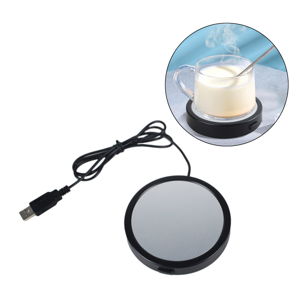 Đế lót ly/ hâm nóng đồ uống shamjina bằng điện màu đen để bàn/ giữ nhiệt cổng USB 90 độ cho cà phê/ sữa