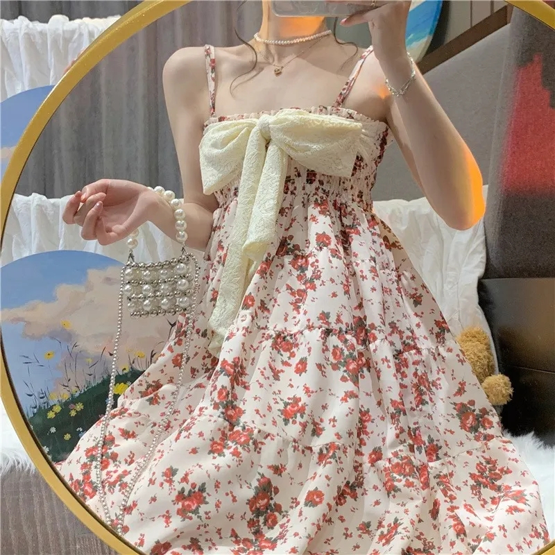 ❤ Đầm Hai Dây In Họa Tiết Hoa Nhí Xinh Xắn Phong Cách Retro Kiểu Pháp Thời Trang Cho Nữ