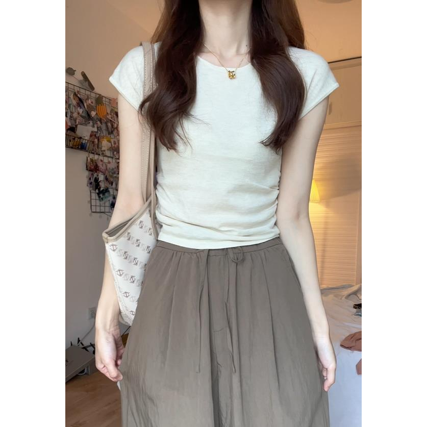 Ethelgirl Áo Thun Ngắn Tay Cổ Tròn Dáng Ôm Thời Trang Cho Nữ