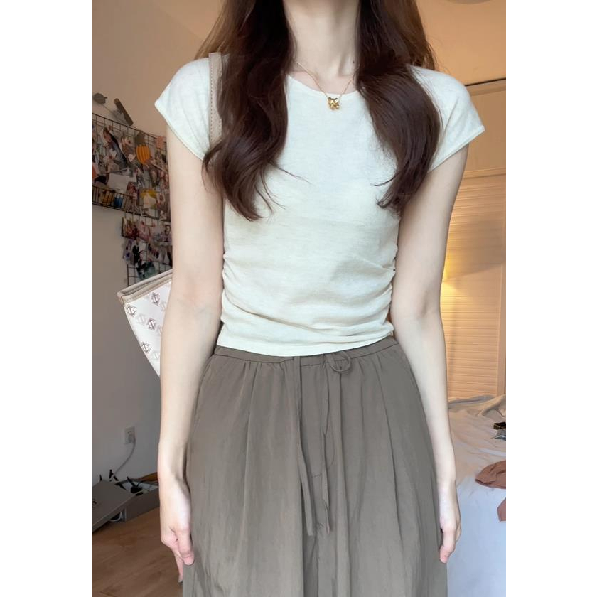 Ethelgirl Áo Thun Ngắn Tay Cổ Tròn Dáng Ôm Thời Trang Cho Nữ