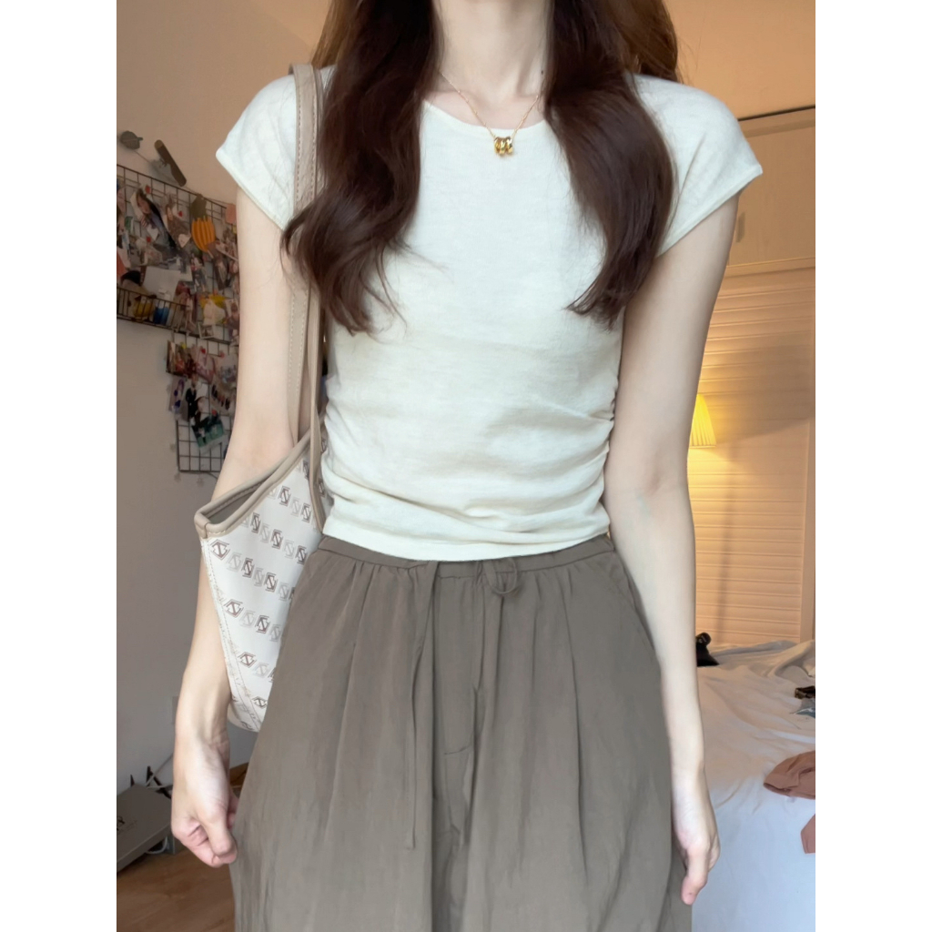 Ethelgirl Áo Thun Ngắn Tay Cổ Tròn Dáng Ôm Thời Trang Cho Nữ