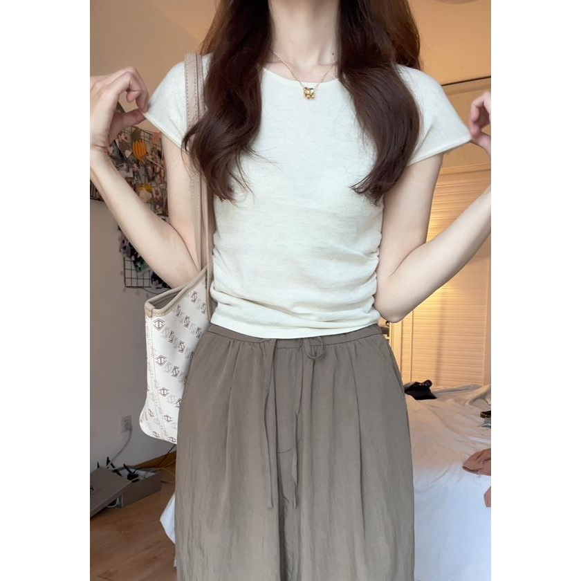 Ethelgirl Áo Thun Ngắn Tay Cổ Tròn Dáng Ôm Thời Trang Cho Nữ