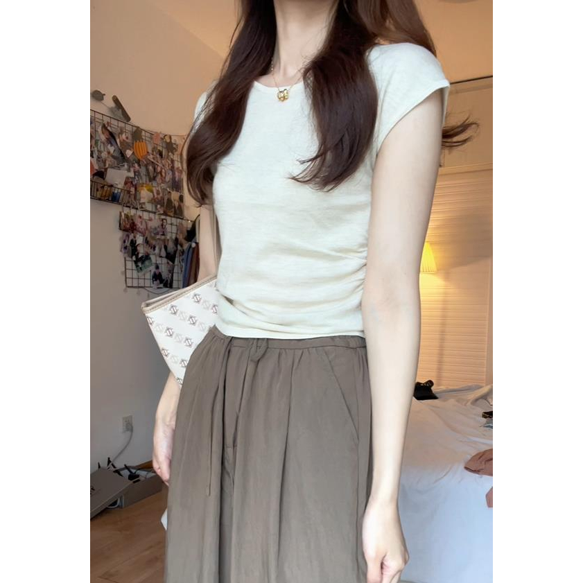 Ethelgirl Áo Thun Ngắn Tay Cổ Tròn Dáng Ôm Thời Trang Cho Nữ