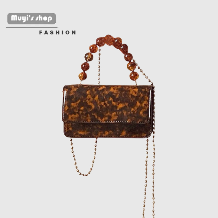 Túi Đeo Chéo Một Bên Vai Nắp Vuông Nhỏ Thiết Kế Chuỗi Hạt Phong Cách Retro Độc Đáo Mới Cho Nữ