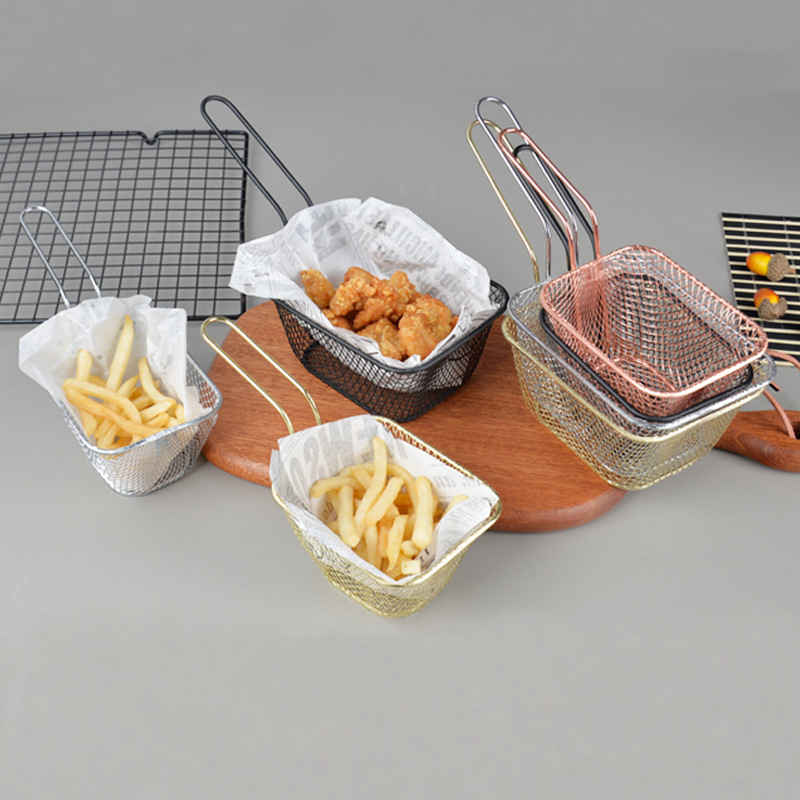 Rổ Vuông Mini Bằng Thép Không Gỉ Mạ Điện Đựng Khoai Tây Chiên Đa Năng