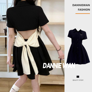 DannieWan váy nữ babydoll váy váy xinh đầm hở lưng A22M1K6