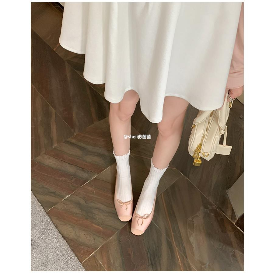 Giày Búp Bê Đế Dày Mũi Vuông Đính Nơ Xinh Xắn Thời Trang Cho Nữ