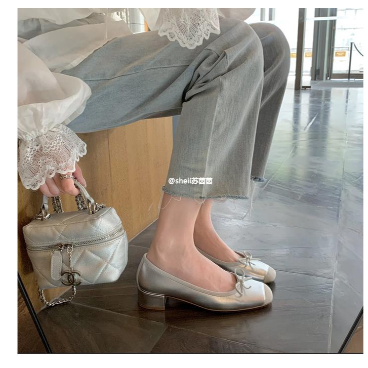 Giày Búp Bê Đế Dày Mũi Vuông Đính Nơ Xinh Xắn Thời Trang Cho Nữ