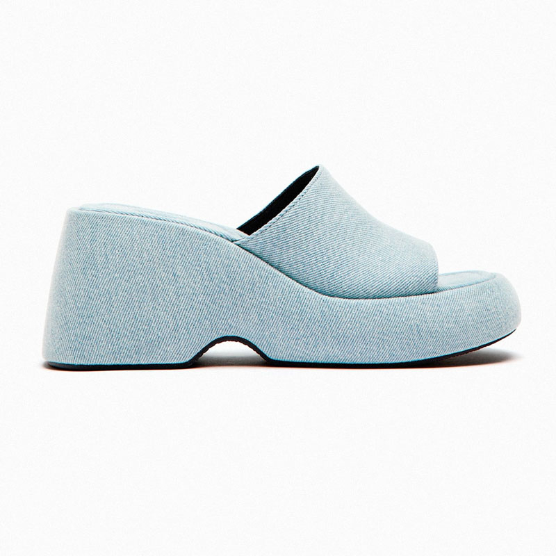 Sandal Đế Xuồng Dày Quai Denim Màu Xanh Dương Thời Trang Mùa Hè Hàng Mới 2023