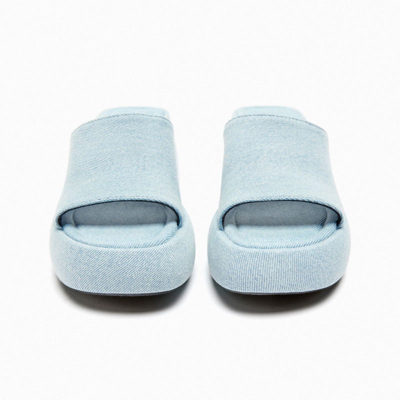Sandal Đế Xuồng Dày Quai Denim Màu Xanh Dương Thời Trang Mùa Hè Hàng Mới 2023
