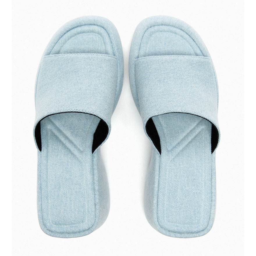 Sandal Đế Xuồng Dày Quai Denim Màu Xanh Dương Thời Trang Mùa Hè Hàng Mới 2023