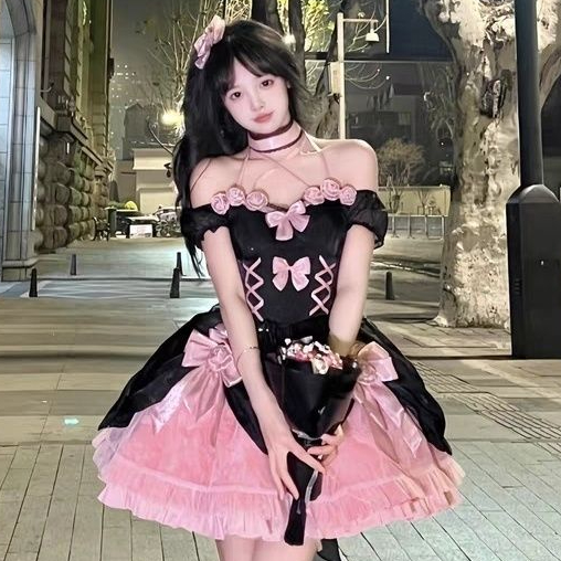 Đầm Công Chúa Lolita Màu Đen Hồng Ngọt Ngào Cá Tính Phong Cách Ngọt Ngào Cho Bé Gái