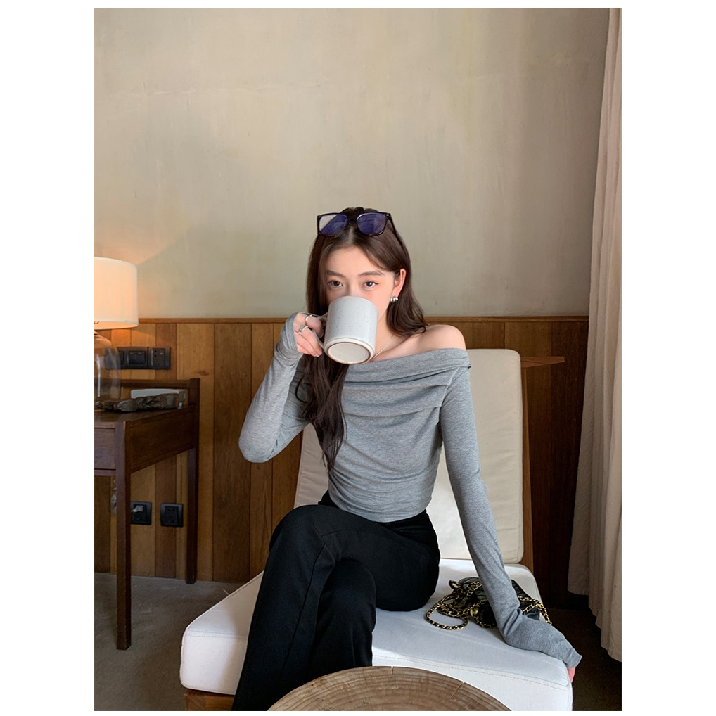 Áo Thun Dài Tay Lệch Vai Dáng Ôm Thời Trang 2023 Dành Cho Nữ