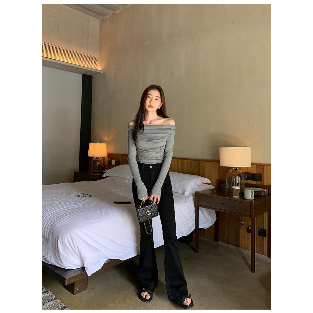 Áo Thun Dài Tay Lệch Vai Dáng Ôm Thời Trang 2023 Dành Cho Nữ