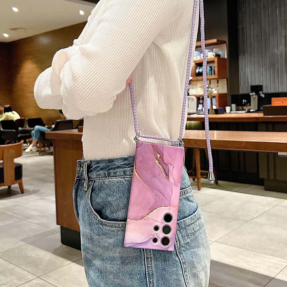 Ôp Điện Thoại Silicon Dẻo Họa Tiết Đá Hoa Cương Phối Dây Đeo Chéo Cho samsung galaxy s23 s24 s22 ultra s23 plus Ốp