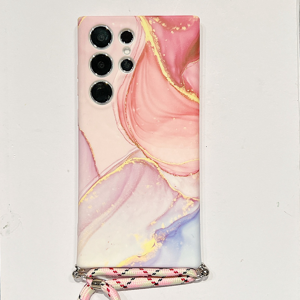 Ôp Điện Thoại Silicon Dẻo Họa Tiết Đá Hoa Cương Phối Dây Đeo Chéo Cho samsung galaxy s23 s24 s22 ultra s23 plus Ốp