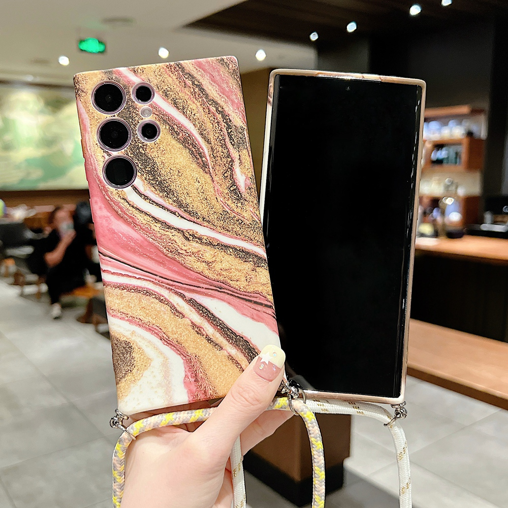 Ôp Điện Thoại Silicon Dẻo Họa Tiết Đá Hoa Cương Phối Dây Đeo Chéo Cho samsung galaxy s23 s24 s22 ultra s23 plus Ốp