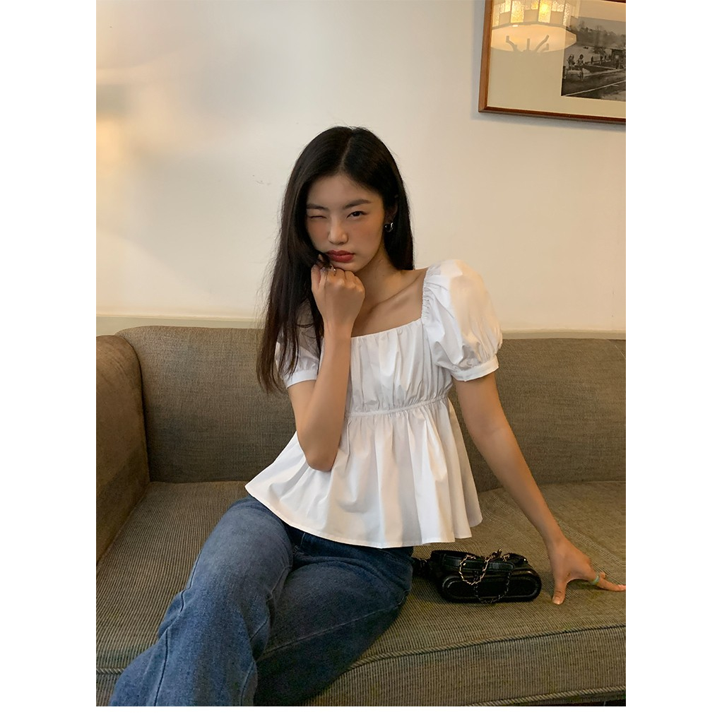 Áo Kiểu Cổ Vuông Tay Ngắn Phồng Thời Trang Xuân Hè 2023 Phong Cách Pháp Hàng Mới Dành Cho Bạn Nữ