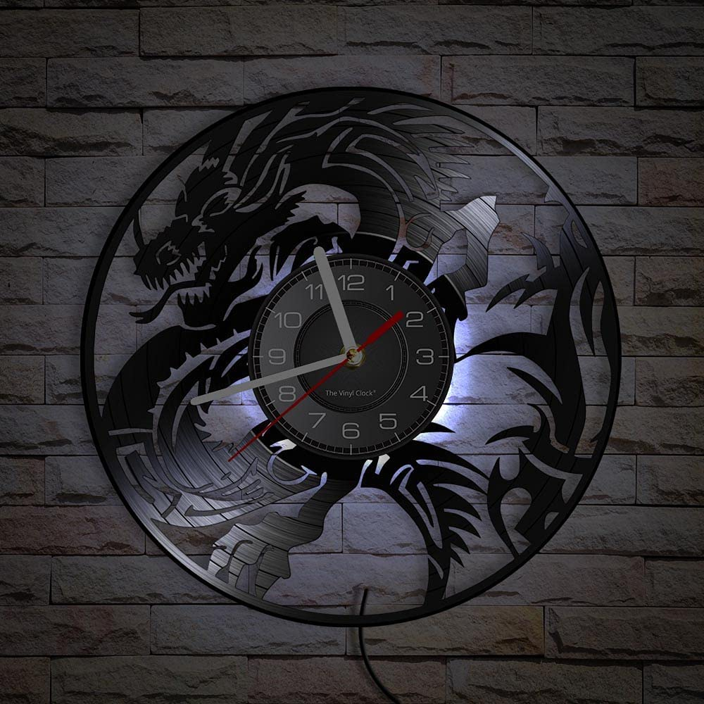 Đồng Hồ LED Treo Tường Trang Trí Nội Thất Hình Rồng Bay 7 Màu Thay Đổi Không Gây Tiếng Ồn Phong Cách Vintage