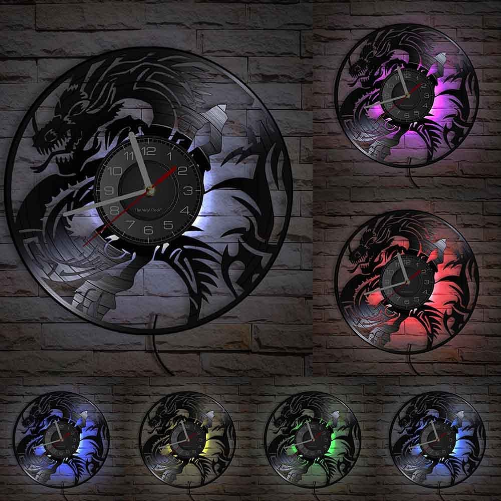 Đồng Hồ LED Treo Tường Trang Trí Nội Thất Hình Rồng Bay 7 Màu Thay Đổi Không Gây Tiếng Ồn Phong Cách Vintage