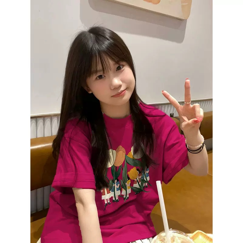 RDGF Áo Thun 100% Cotton Tay Ngắn Dáng Rộng Thời Trang Cho Nữ