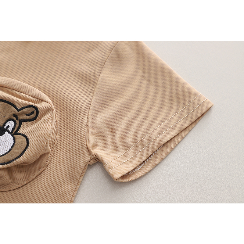 Set Áo Thun polo Tay Ngắn & Quần Short Cotton Màu Trơn Hình Gấu Thời Trang Mùa Hè Kích Thước 80-120cm Cho Bé