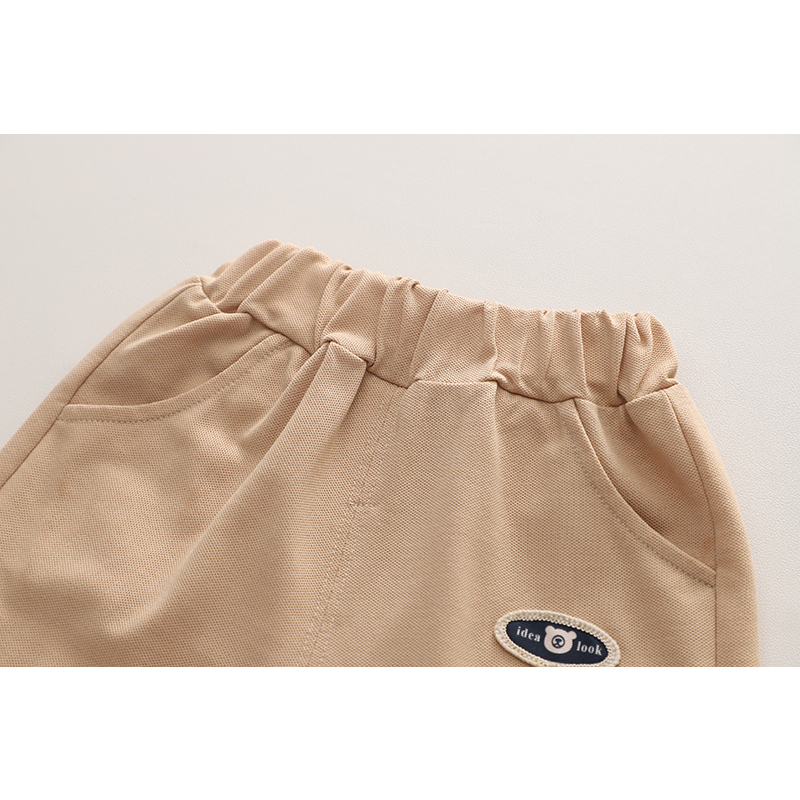Set Áo Thun polo Tay Ngắn & Quần Short Cotton Màu Trơn Hình Gấu Thời Trang Mùa Hè Kích Thước 80-120cm Cho Bé